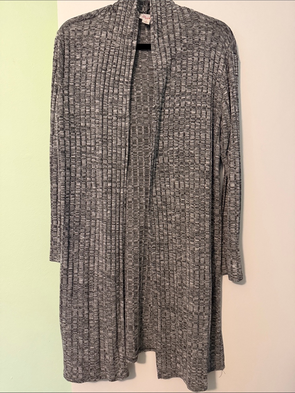 Gray Open-Front Ribbed Long Cardigan Sweater